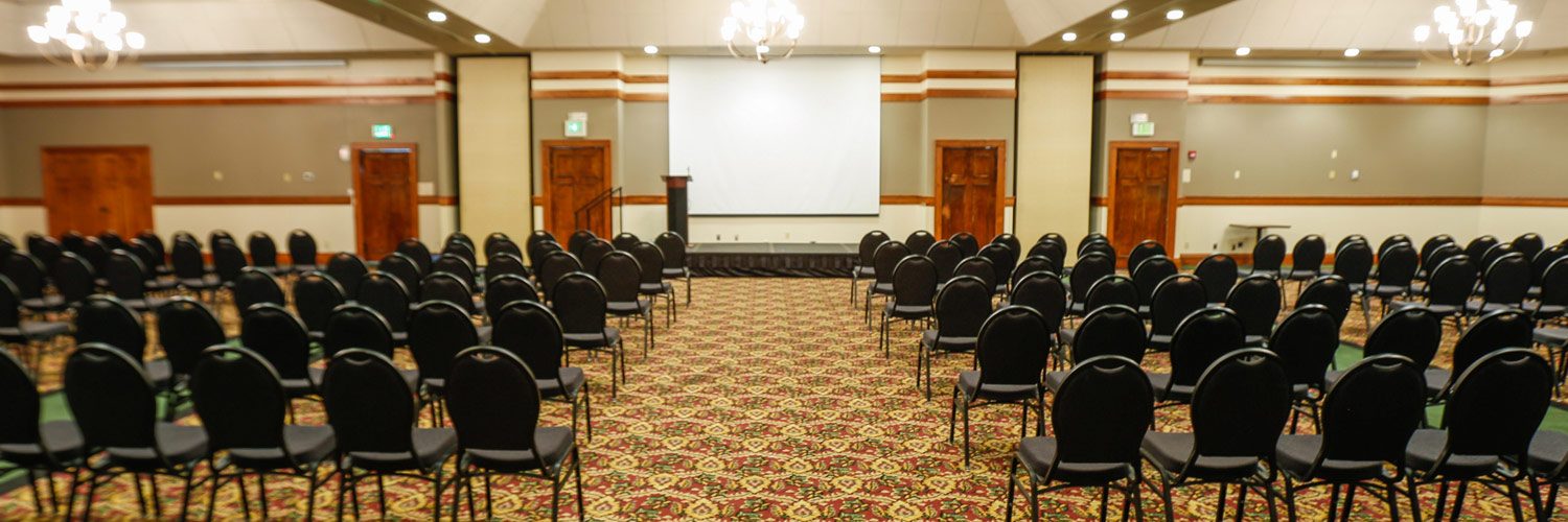 Large meeting room with podium outside Yellowstone National Park