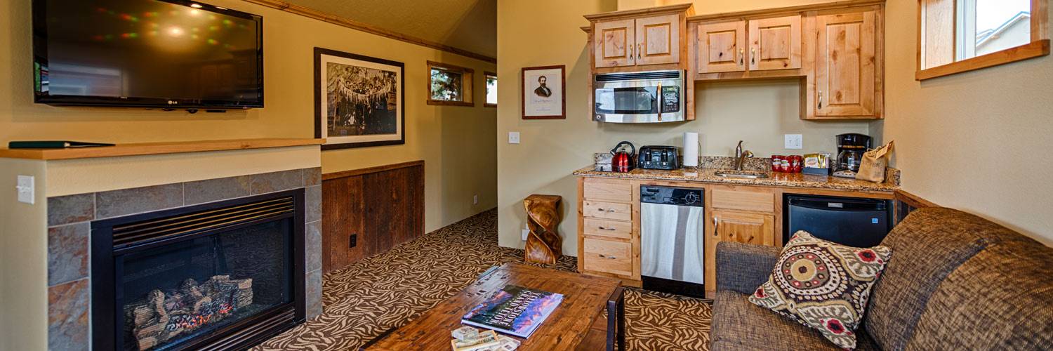 Explorer Cabins at Yellowstone living room with kitchenette