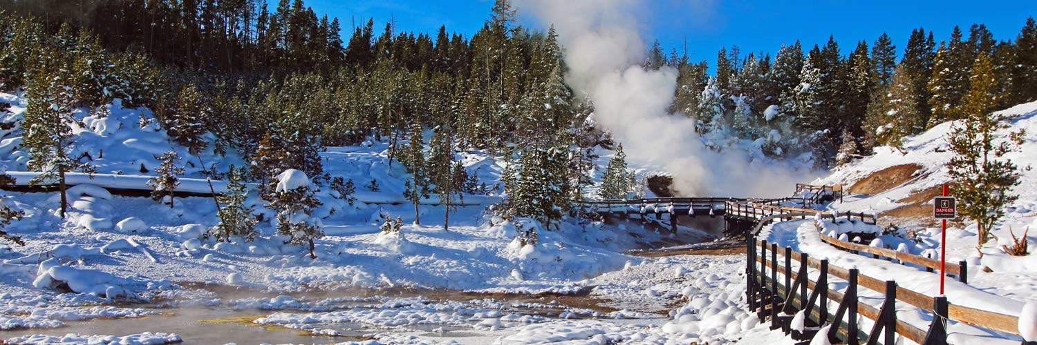 A winter boardwalk in Yellowstone National Park