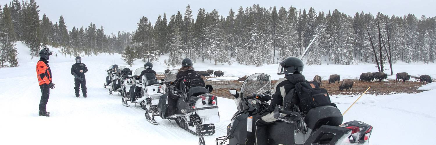 Winter snowmobile tour through Yellowstone National Park
