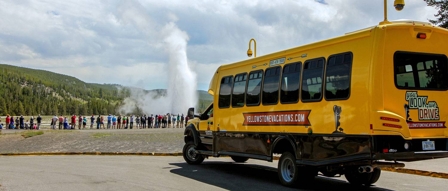 A summer bus tour to Old Faithful, from Yellowstone Vacation Tours