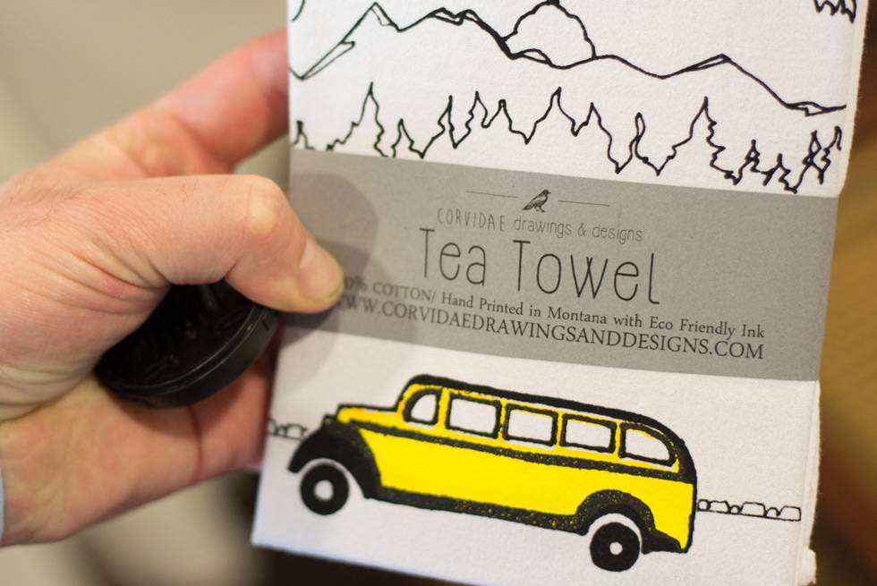 Yellowstone tour bus tea towels available for purchase at Yellowstone General Stores