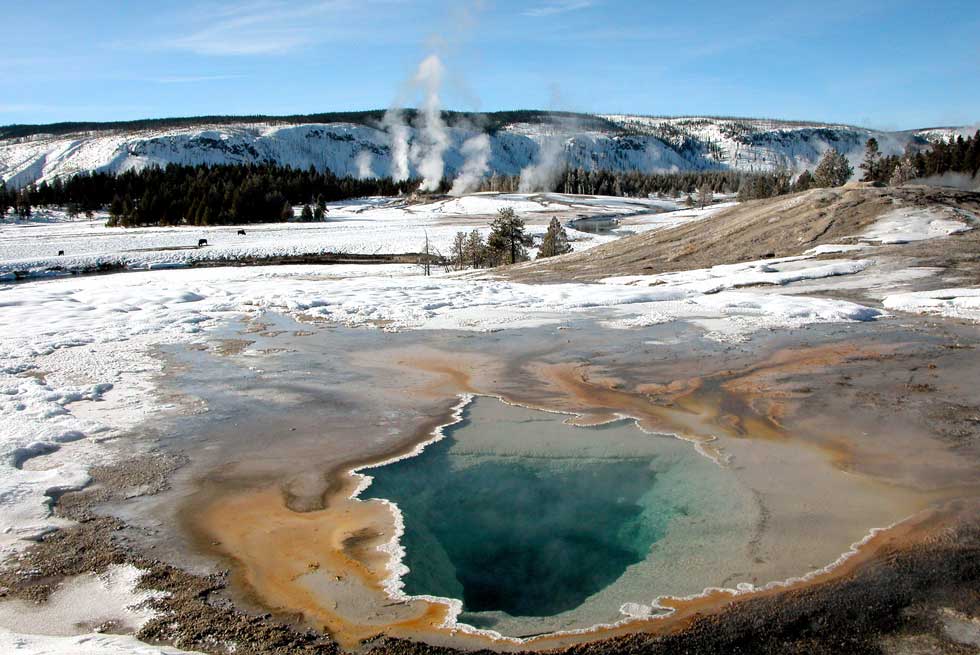 Hot springs in Yellowstone National Park during winter