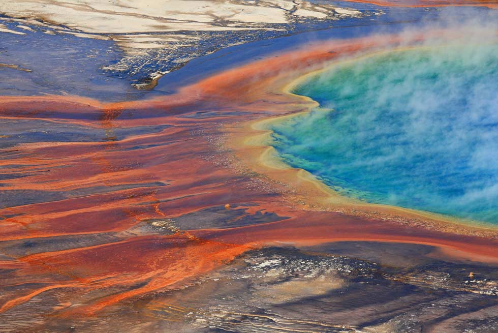 Small aerial shot of Grand Prismatic Hot Springs