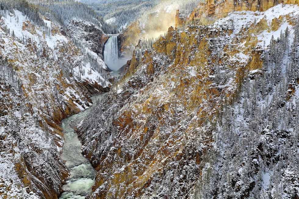 Yellowstone National Park Lower Falls during the winter
