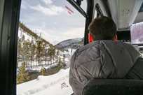 The view out of a snowcoach window with Yellowstone Vacation Tours