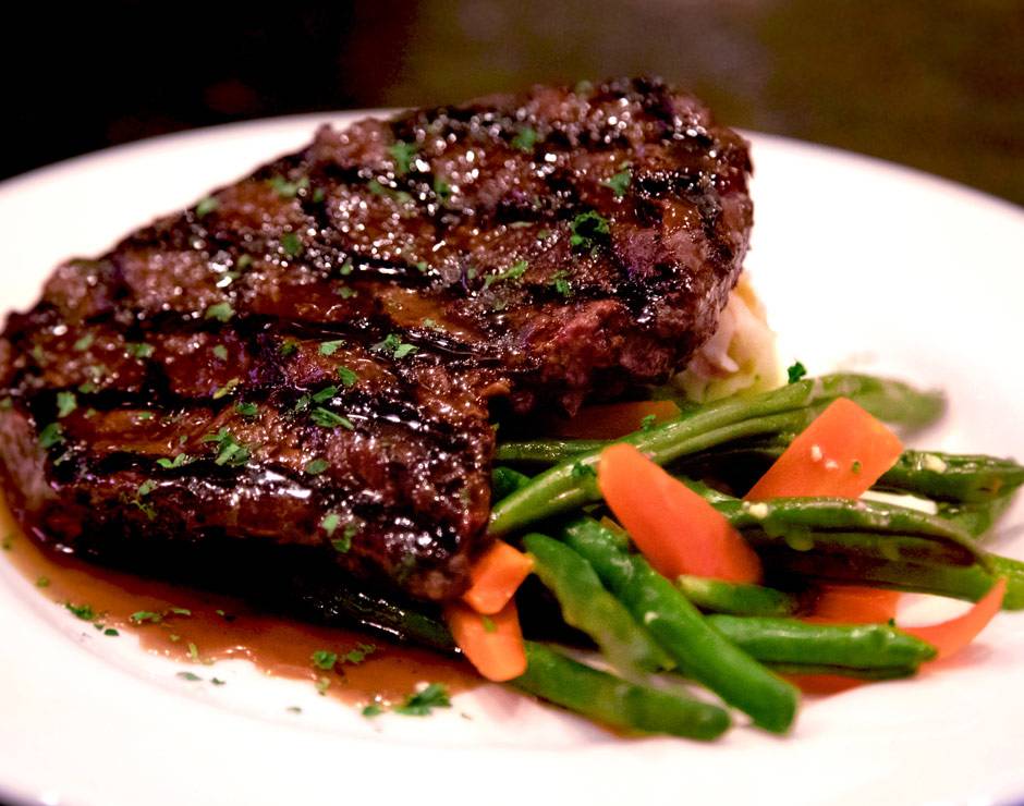 A delicious steak and vegetables at West Yellowstone's Branch Restaurant and Bar